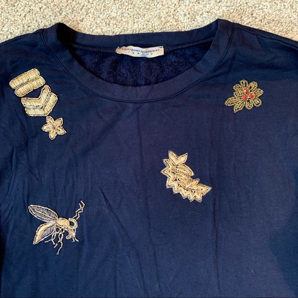 ERMANNO SCERVINO JR Navy BLUE Silver & Gold EMBROIDERED Bee Flowers Crest SHIRT - Picture 2 of 7